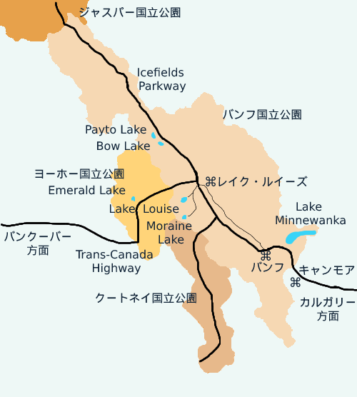 バンフ国立公園の地図